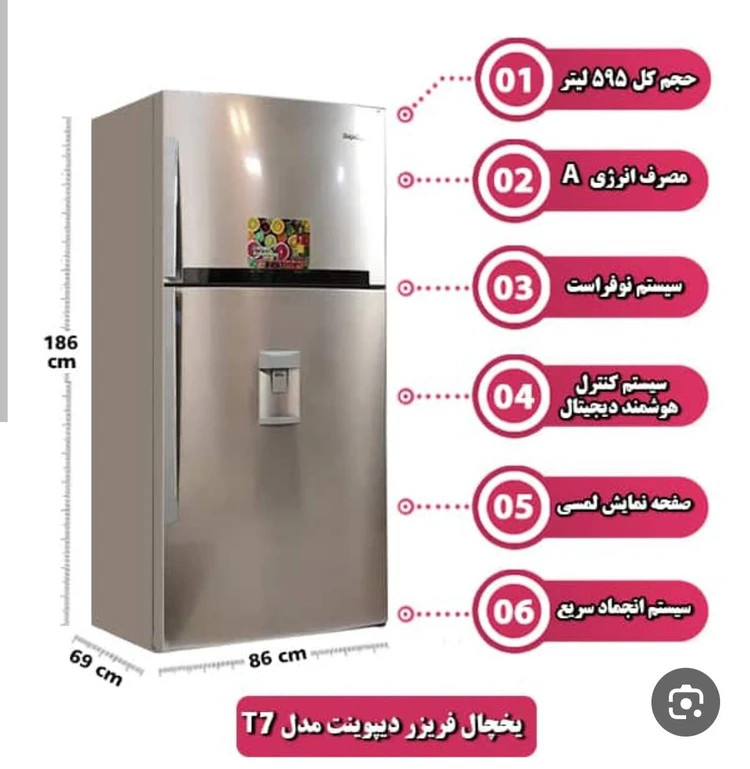 یخچال فریزر فریزر بالا دیپوینت T7
